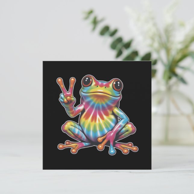 Humorous Frog Lover Tie-Dye Frog Peace Sign Hippie Einladung (Stehend Vorderseite)