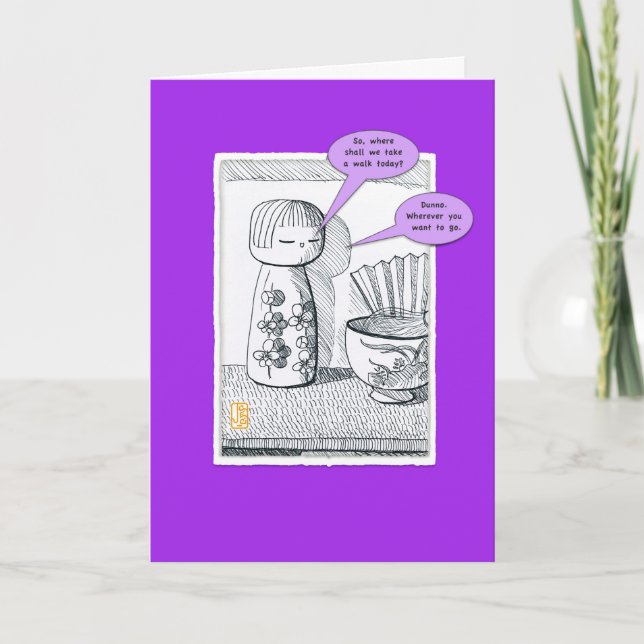 Humorous Kokeshi Doll & Shadow Blank Greeting Card Karte (Vorderseite)