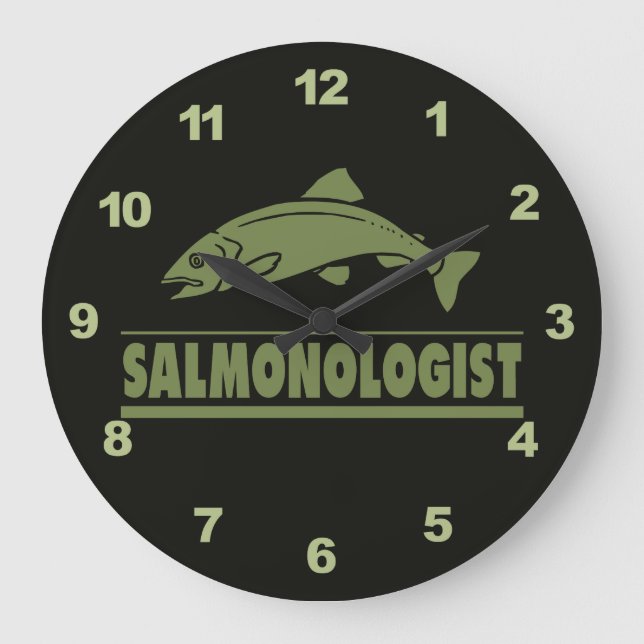 Humorous Salmon Fishing Große Wanduhr (Vorderseite)