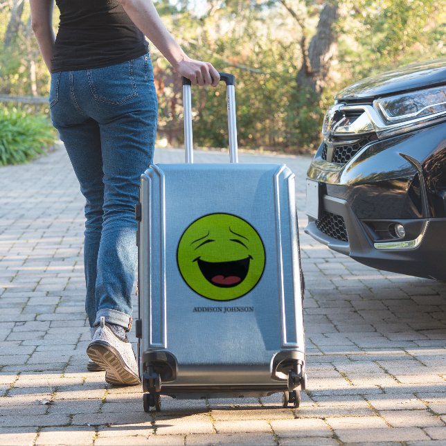 Humorvoll lachend Emoji Gelbe Seite Name 14" hinzu Aufkleber (Koffer Insitu)