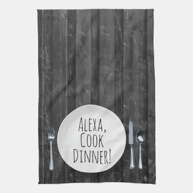 humorvolle Alexa Command zum Essen Geschirrtuch (Vertikal)