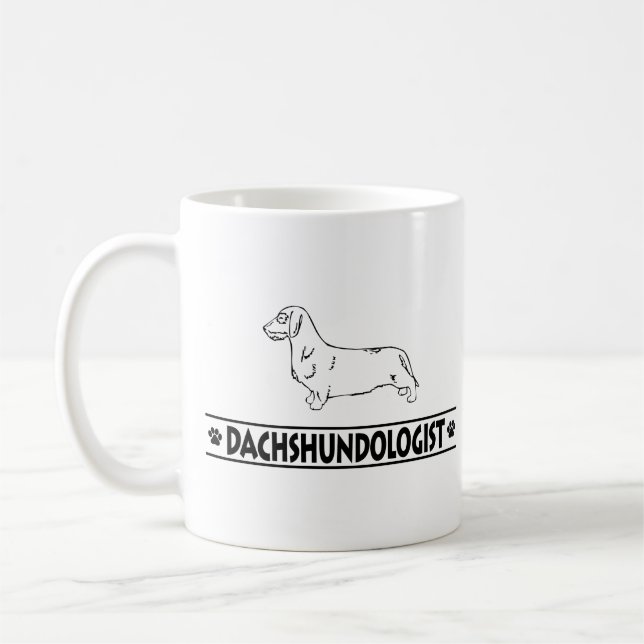 Humorvolle Drahthaar-Dackel Kaffeetasse (Links)