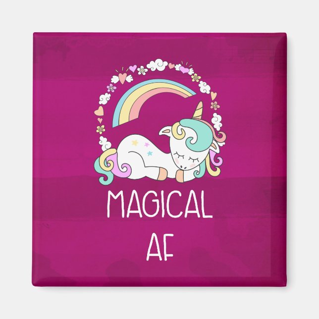 Humorvolle Einhorn Magical AF auf rosa Muster Magnet (Vorne)
