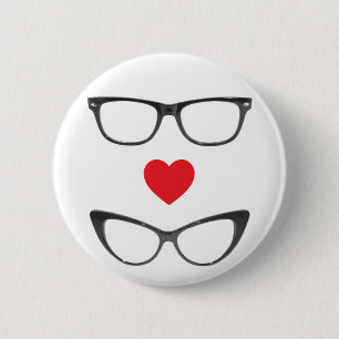 Humorvolle Geek-Liebe - Herz u. Brillen Button