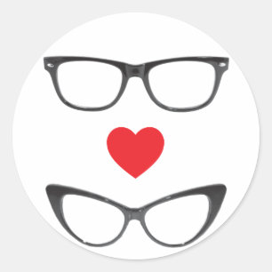 Humorvolle griechische Liebe - Herz & Brille Runder Aufkleber