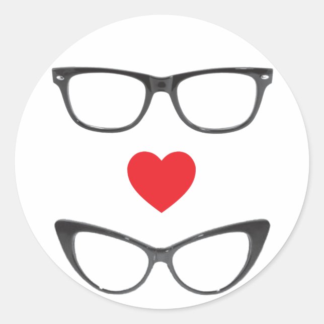Humorvolle griechische Liebe - Herz & Brille Runder Aufkleber (Vorderseite)