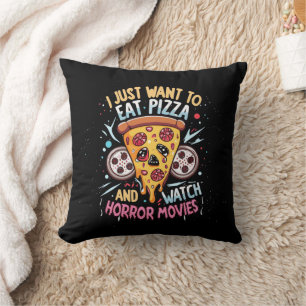 Humorvolle Halloween Sprichwort Pizza und Horror M Kissen