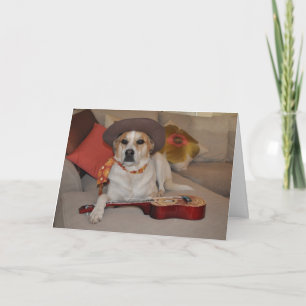 Humorvolle Karte mit Foto des Hundes im Cowboyhut