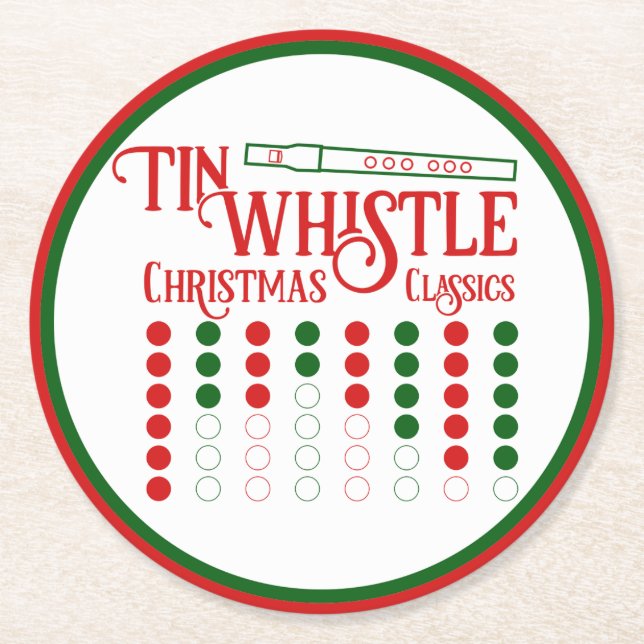 Humorvolle Retro Tin Whistle Christmas Classics Runder Pappuntersetzer (Vorderseite)