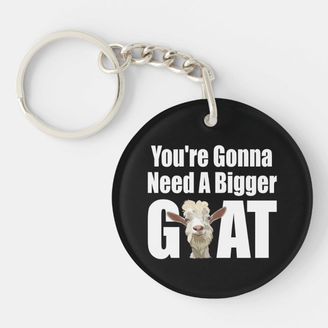 Humorvolle weiße Ziege auf schwarzem Hintergrund Schlüsselanhänger (Vorderseite)