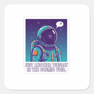 Humorvoller Astronaut im kosmischen Vakuum Lusti Quadratischer Aufkleber