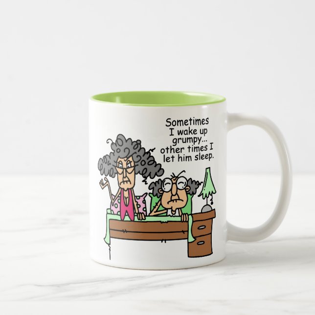 Humorvoller gelassener mürrischer Schlaf Zweifarbige Tasse (Rechts)