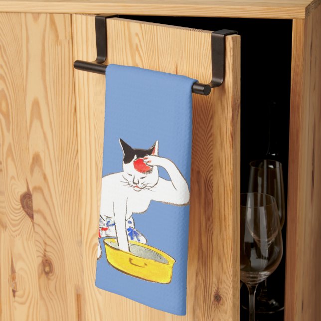Humorvolles japanisches Katzenbaden I Geschirrtuch (Drittel gefaltet)