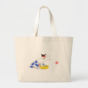 Humorvolles japanisches Katzenbaden I Jumbo Stoffbeutel