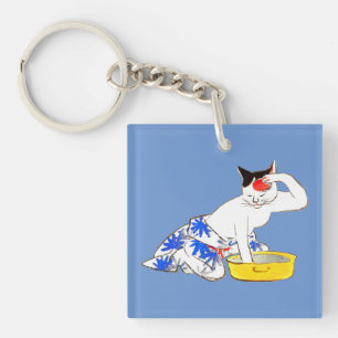 Humorvolles japanisches Katzenbaden I Schlüsselanhänger