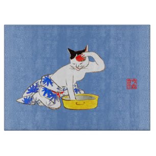 Humorvolles japanisches Katzenbaden I Schneidebrett