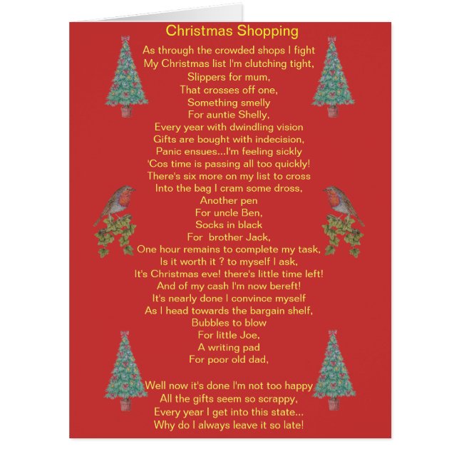 Humorvolles Weihnachtsgedicht Robin und Weihnachts (Vorderseite)