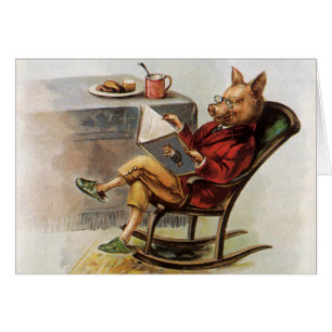 Humour Vintage, Cochon dans un Fauteuil à Bascule
