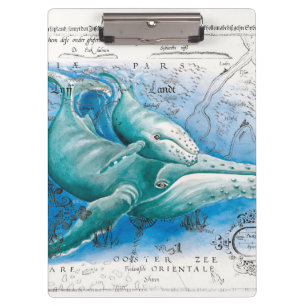 Humpback Family Vintage Karte Klemmbrett
