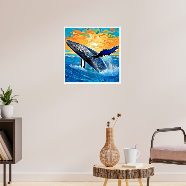 Humpback-Sonnenuntergangs-Sprung-Kunst Poster (Wohnzimmer 3)