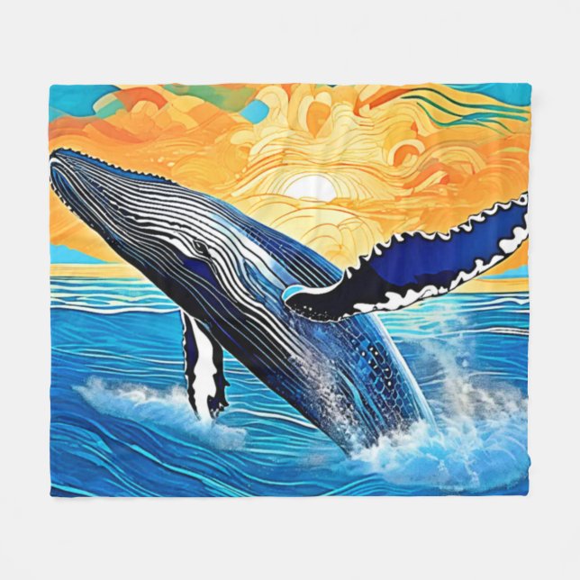 Humpback Sunset Leap Art Fleecedecke (Vorderseite (Horizontal))