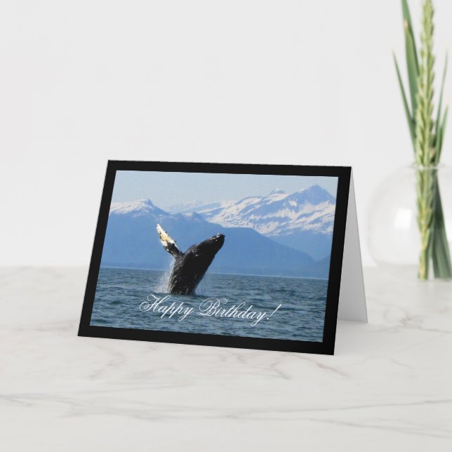 Humpback Whale Breaching; Happy Birthday Karte (Vorderseite)