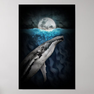 Humpback Whale durch Mondlicht Poster