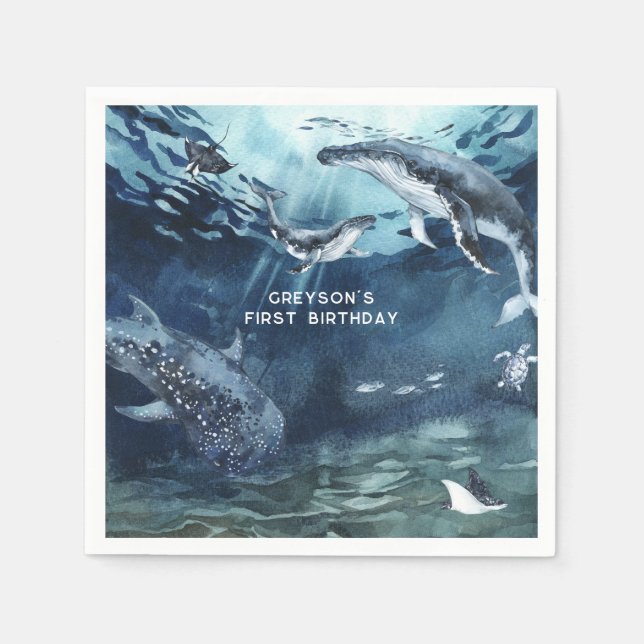 Humpback Whale | Ocean Birthday Party Napkins Serviette (Vorderseite)