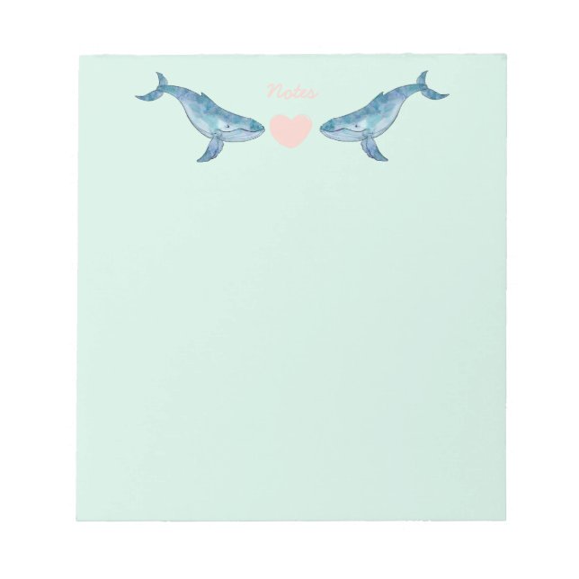 Humpback Whale Pink Heart Minze Notepad Notizblock (Vorderseite)