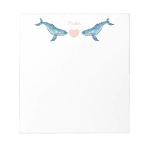 Humpback Whale Pink Heart Notepad Notizblock