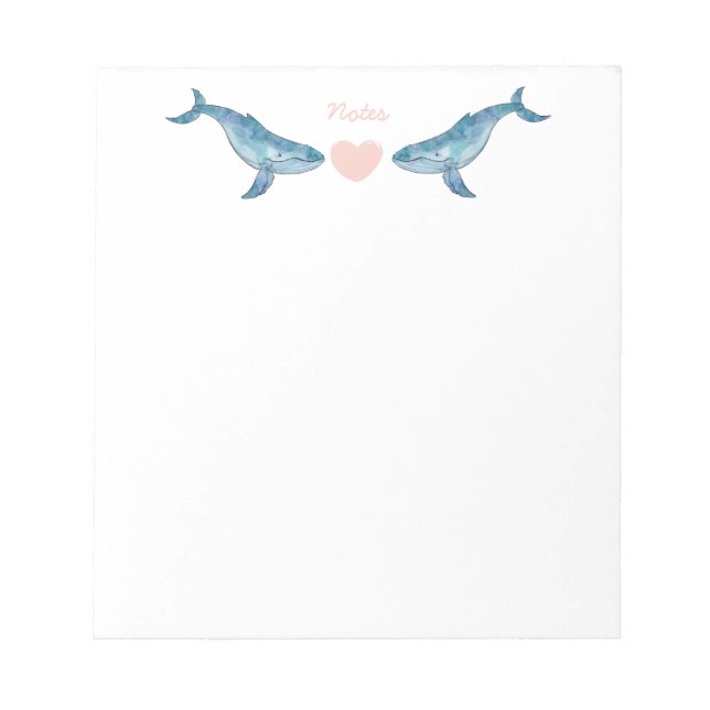 Humpback Whale Pink Heart Notepad Notizblock (Vorderseite)