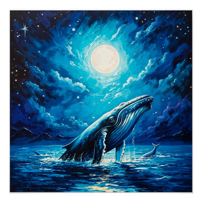 Humpback Whales Under Moonlight Poster (Vorderseite)