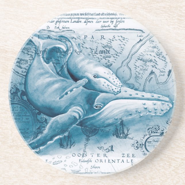 Humpbacks Blue Vintage Karte Getränkeuntersetzer (Vorne)