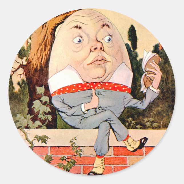 Humpty Dumpty saß auf einer Mauer in Wonderland Runder Aufkleber (Vorderseite)