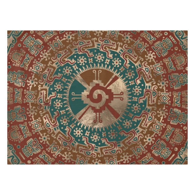 Hunab Ku Gold rot und aquamarin Tischdecke (Vorderseite (Horizontal))