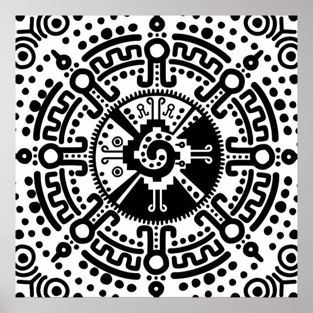 Hunab Ku Mayan Symbol schwarz-weiß #3 Poster (Vorne)