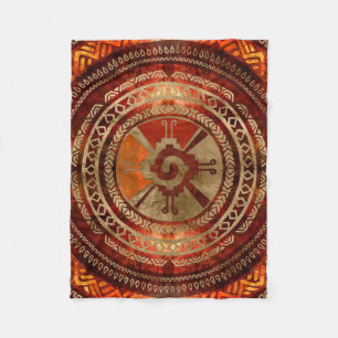 Hunab Ku Mayasymbol brannte Orange und Gold Fleecedecke