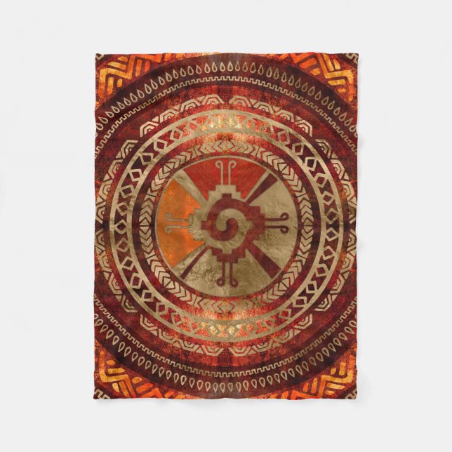 Hunab Ku Mayasymbol brannte Orange und Gold Fleecedecke (Vorderseite)
