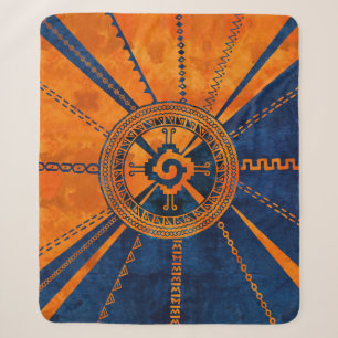 Hunab Ku Mayasymbol Orange und Blau Sherpadecke