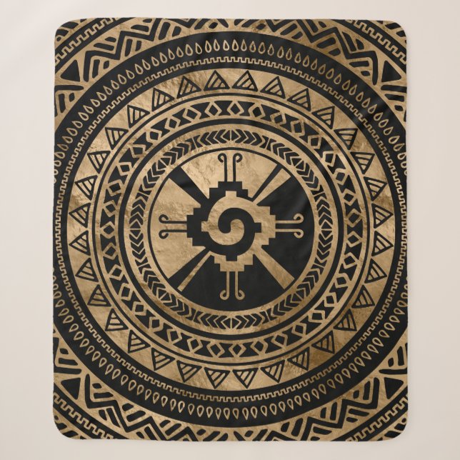 Hunab Ku Mayasymbolschwarzes und -gold Sherpadecke (Vorderseite)