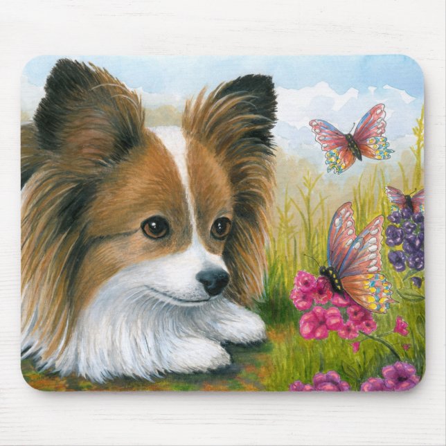 Hund123 Papillon Hund mit Schmetterlingen Mousepad (Vorne)