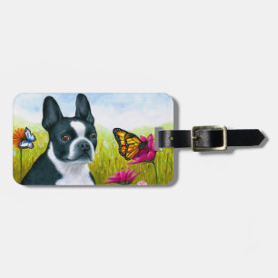 Hund 134 Boston Terrier Butterfly Blume Gepäckanhänger