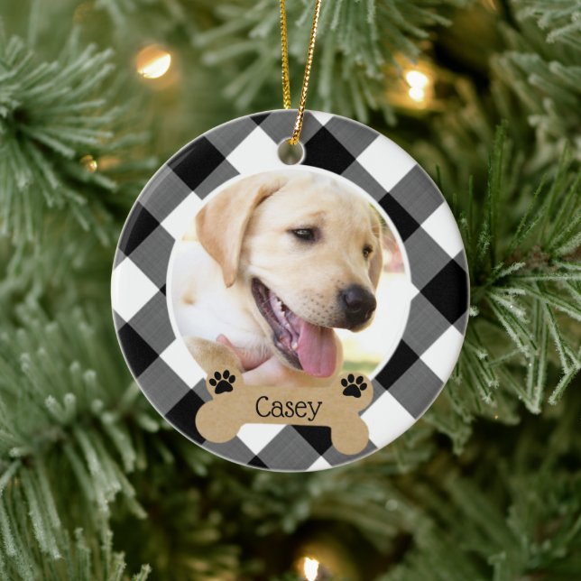Hund 2-seitig 2-Foto Buffalo Karo Keramik Ornament (Baum)