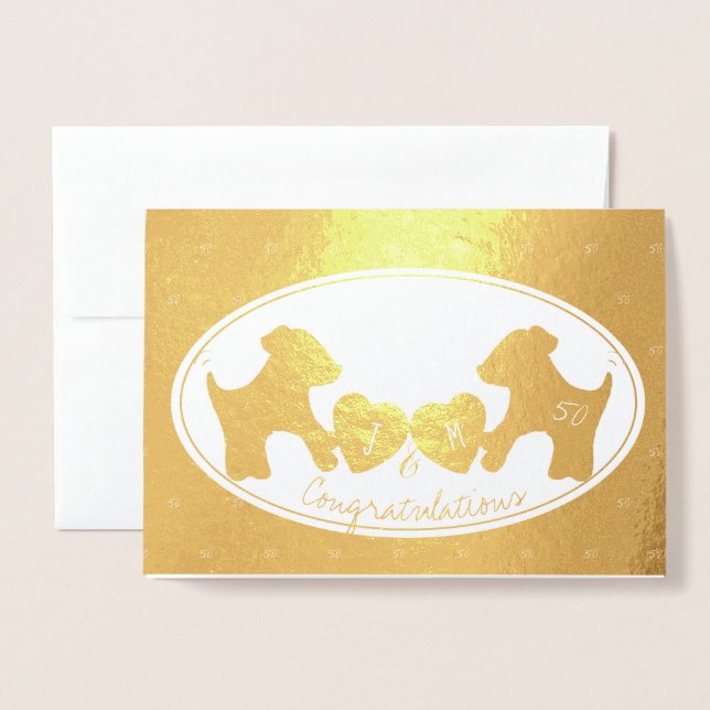 Hund 50. goldenes Hochzeitstag Folienkarte (Vorderseite mit Umschlag)