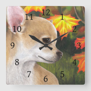 Hund 84 Chihuahua Herbst Herbst Quadratische Wanduhr
