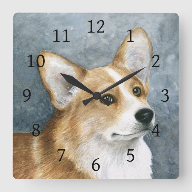 Hund 89 Corgi Quadratische Wanduhr (Vorderseite)