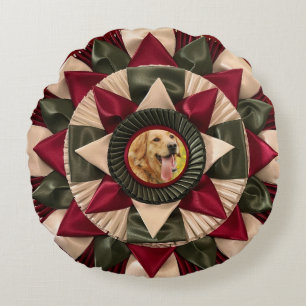 Hund A.K.C. Titel Foto Ribbon Rosette Rundes Kissen