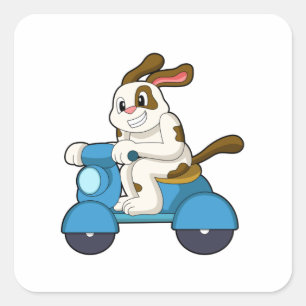 Hund als Biker mit Roller.PNG Quadratischer Aufkleber