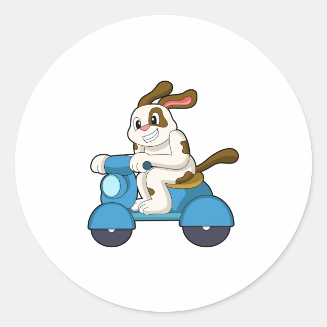 Hund als Biker mit Scooter.PNG Runder Aufkleber (Vorderseite)