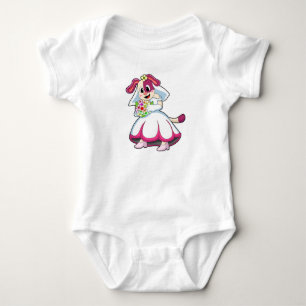 Hund als Braut mit Hochzeitskleid und Blumen Baby Strampler